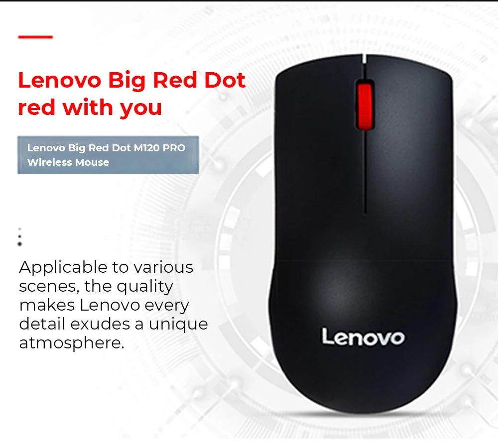Lenovo M120Pro Wireless Mouse Ergonomic Sensor USB Receiving Gaming Office Mouse 1000PDI MacBook Laptop Universal Accessories