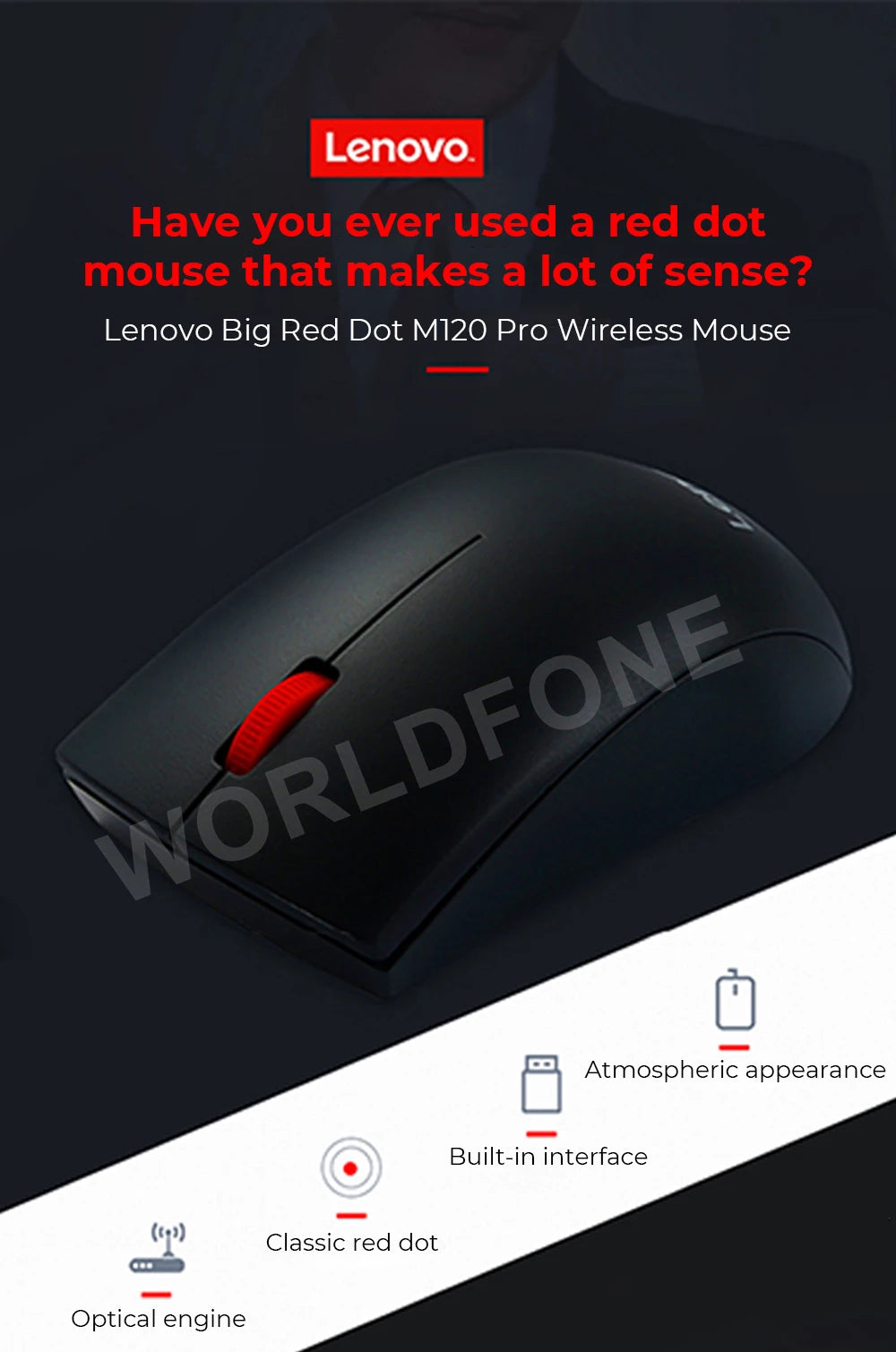 Lenovo M120Pro Wireless Mouse Ergonomic Sensor USB Receiving Gaming Office Mouse 1000PDI MacBook Laptop Universal Accessories