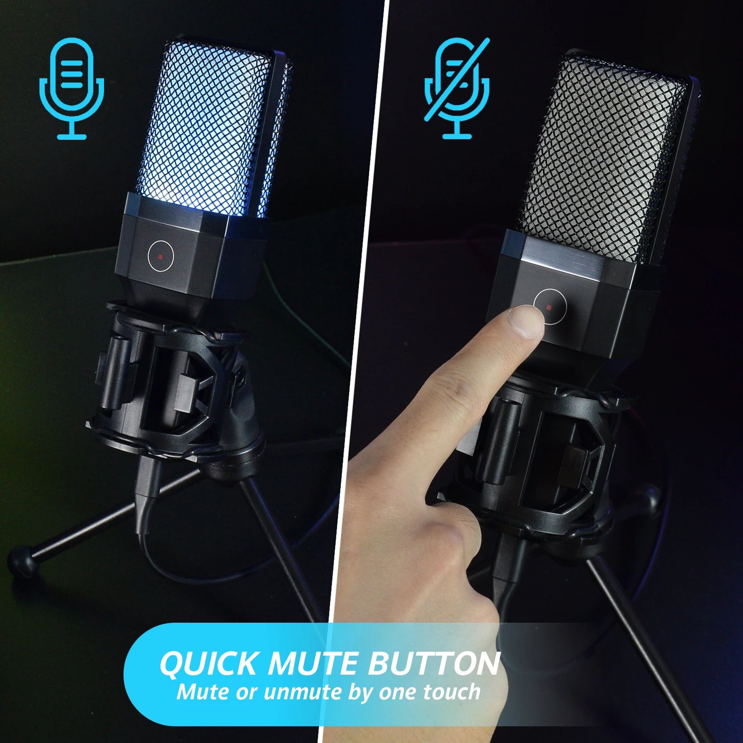 Gaming Microphone Professional Condenser Mic PC Laptop Computer Mike RGB USB Wired Studio Streaming Podcast Gamer Karaoke PC Kit