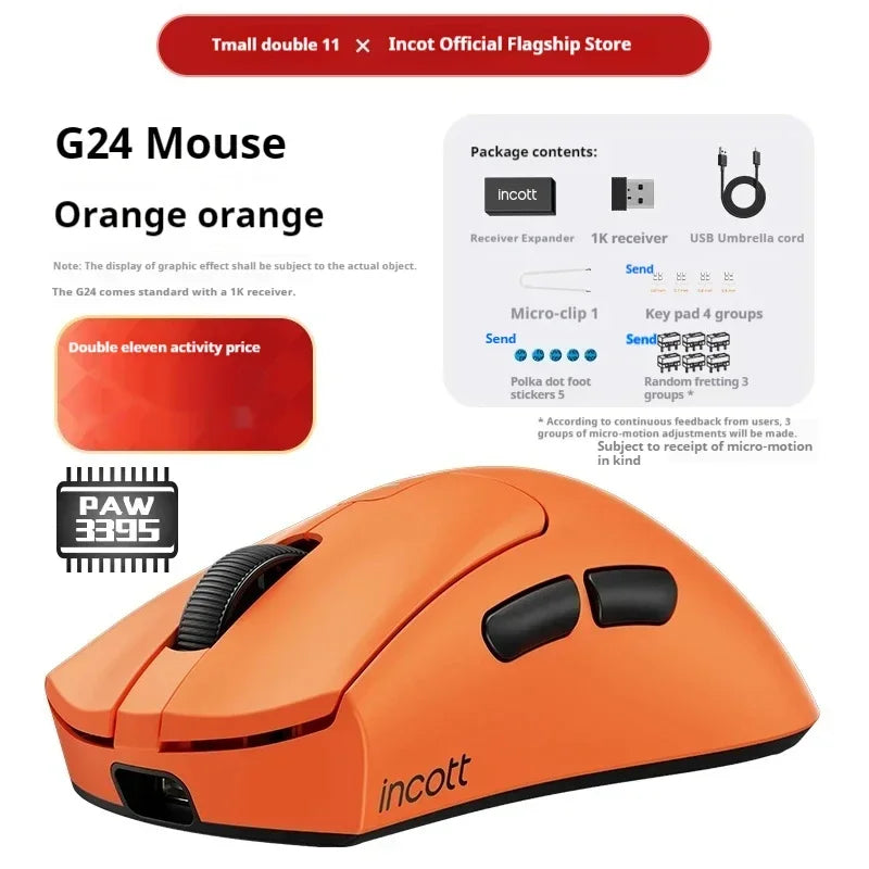 Incott Ghero Pro Gaming Mouse G24/G23 Wireless Mouse 3 mode 2.4G Bluetooth Lightweight PAW3395 Mice customize G24 pro Mouse Gift