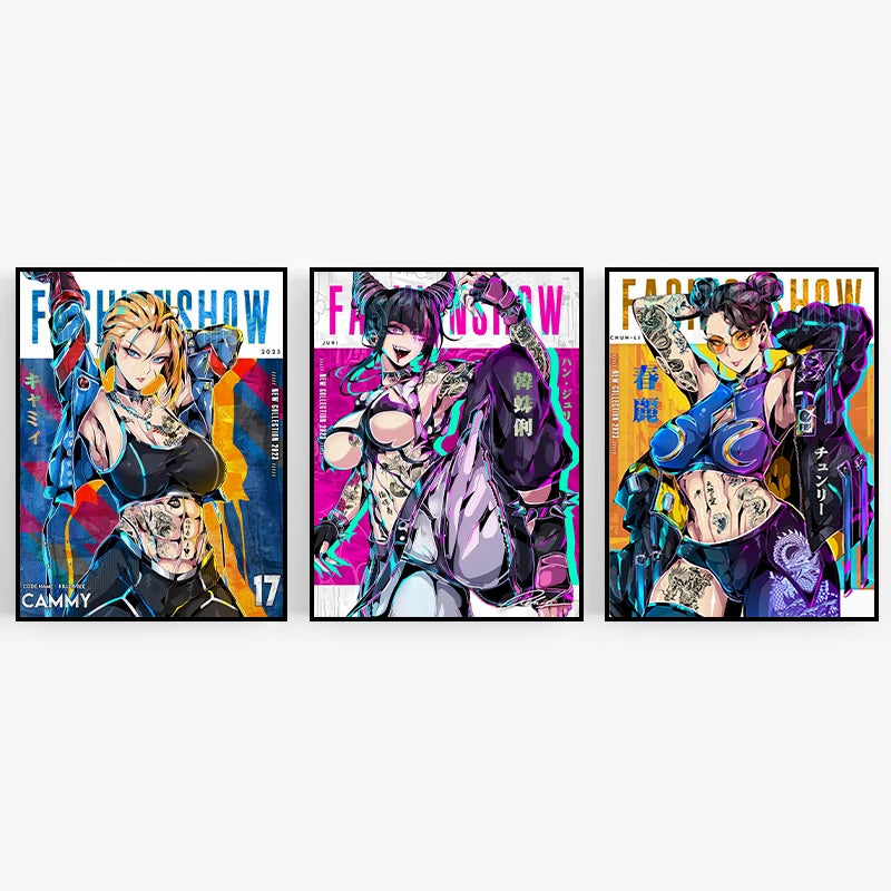 Classic Game Character C-ChunLi J-Juri Cool Posters S-Street Fighter Canvas Printing Wall Art Picture for Gaming Room Home Decor