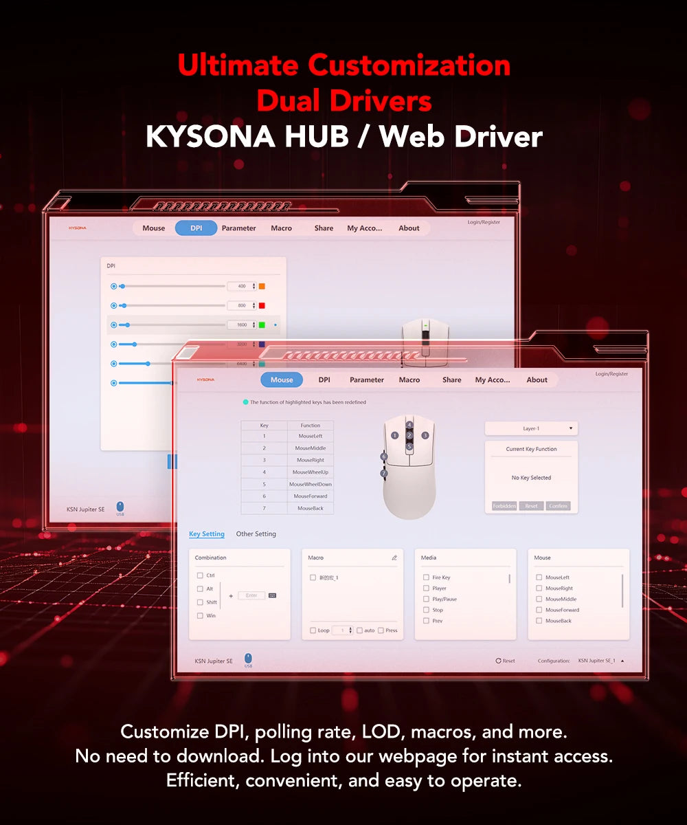 KYSONA Jupiter Wireless Gaming Mouse Bluetooth Mice PAW3950 Sensor 30000DPI 8khz Lightweight 46g For Big Hands PC Laptop Gamer