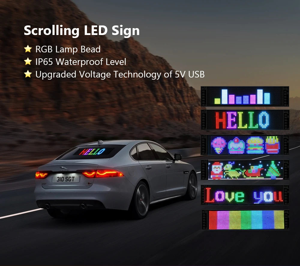 LED Sign Matrix Pixel Panel Scrolling Bright Led Eyes For Truck Signboard Flexible USB LED Car Sign Bluetooth App DIY Control