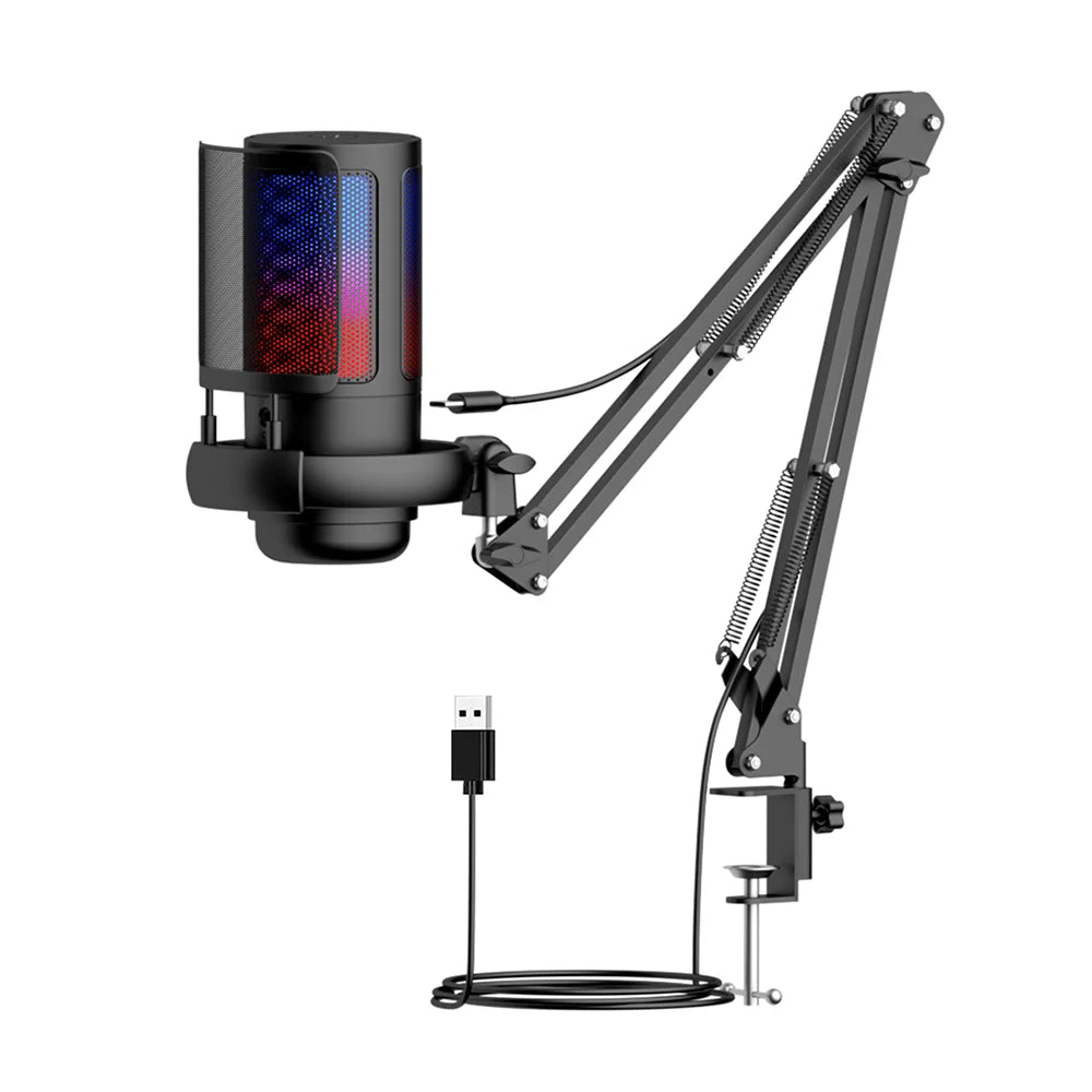 Gaming USB Microphone, Controllable RGB Lighting, With Cantilever Bracket, Suitable for Game Live Streaming and Audio Recording