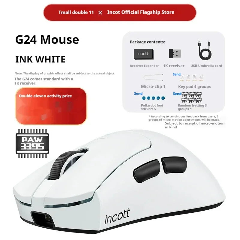Incott Ghero Pro Gaming Mouse G24/G23 Wireless Mouse 3 mode 2.4G Bluetooth Lightweight PAW3395 Mice customize G24 pro Mouse Gift