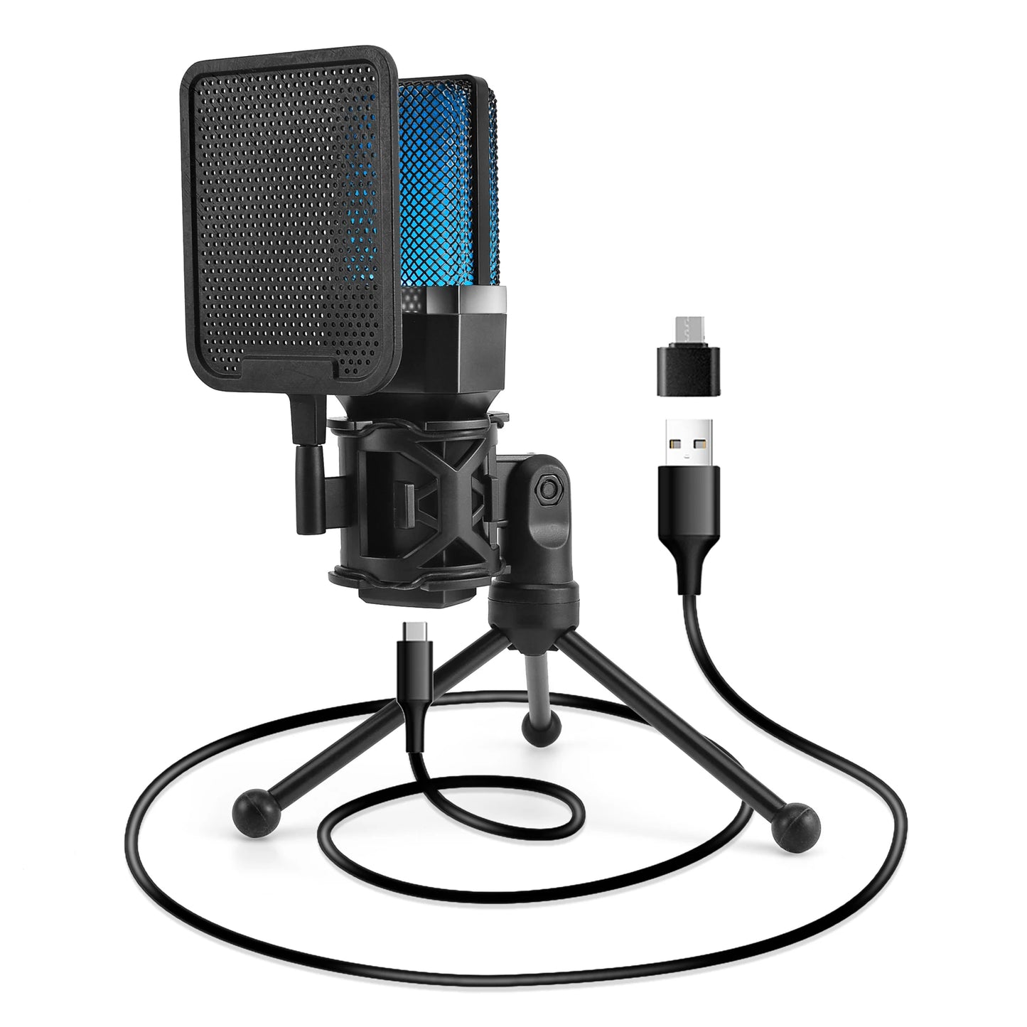 Gaming Microphone Professional Condenser Mic PC Laptop Computer Mike RGB USB Wired Studio Streaming Podcast Gamer Karaoke PC Kit