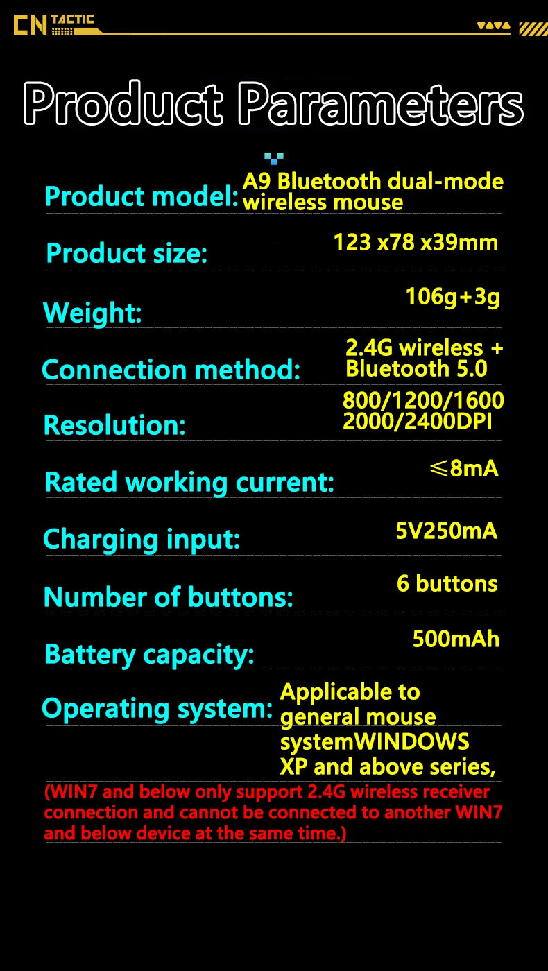 Inphic A9 Explorer Wireless Gaming Mouse 500mA Battery Level Display Rechargeable Silent Bluetooth Office Mouse For PC Laptop
