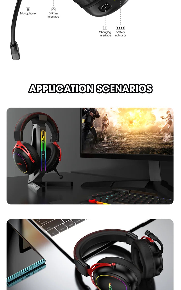 LDON Gaming Headset with RGB Noise Canceling Microphone 7.1 Surround Sound Headphones for PS5 PS4 One PC Laptop Mac Computer PC