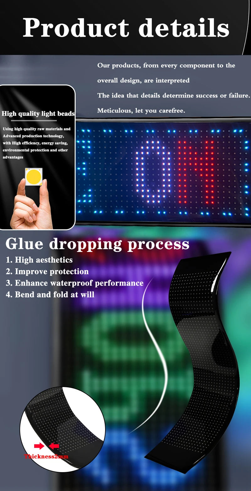 LED Sign Matrix Pixel Panel Scrolling Bright Led Eyes For Truck Signboard Flexible USB LED Car Sign Bluetooth App DIY Control