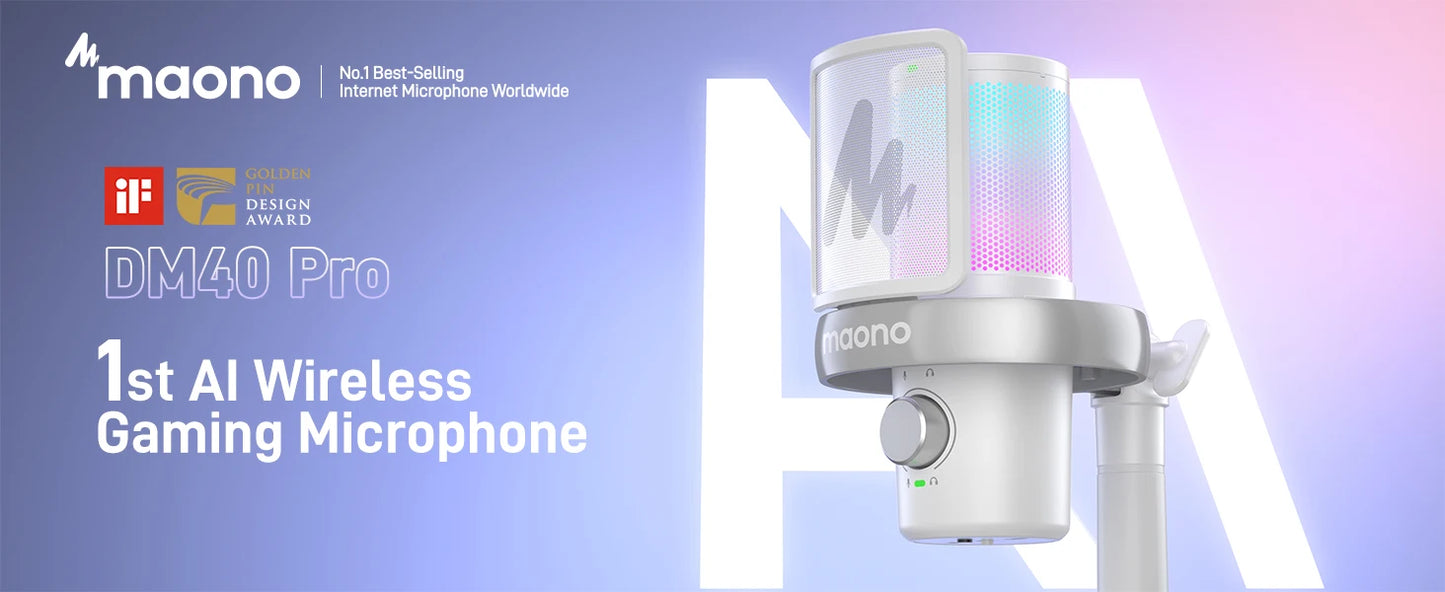 MAONO DM40 Wireless USB Microphone with AI Voice Changer Noise Reduction Condenser Mic for Gaming Streaming PC Laptop Recording