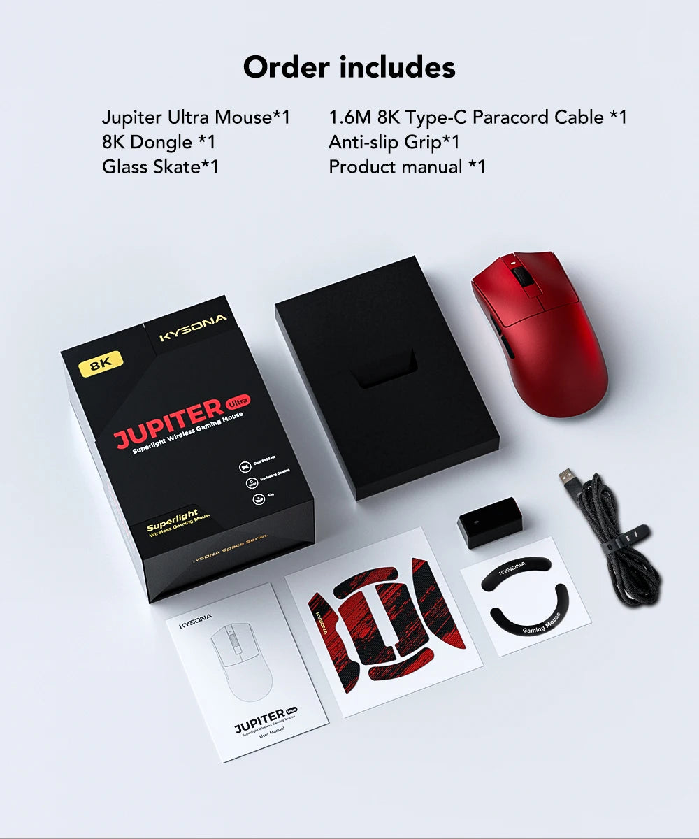 KYSONA Jupiter Wireless Gaming Mouse Bluetooth Mice PAW3950 Sensor 30000DPI 8khz Lightweight 46g For Big Hands PC Laptop Gamer