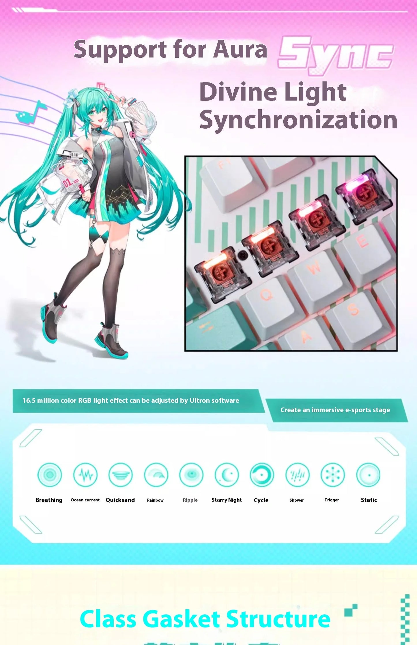 ASUS Tianxuan Mini Hatsune Miku TX98miku Co branded Cable Video Game Mechanical Keyboard Customizable PC Gaming Keyboard