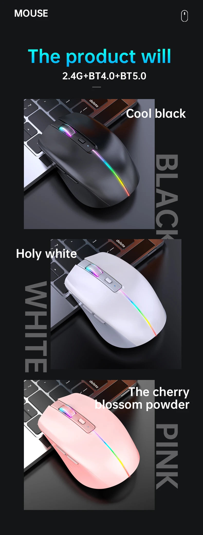 Type-c Rechargeable Wireless mouse Bluetooth Mouse RGB USB Ergonomic Gaming Mouse Silent Mouse for Computer Laptop Macbook
