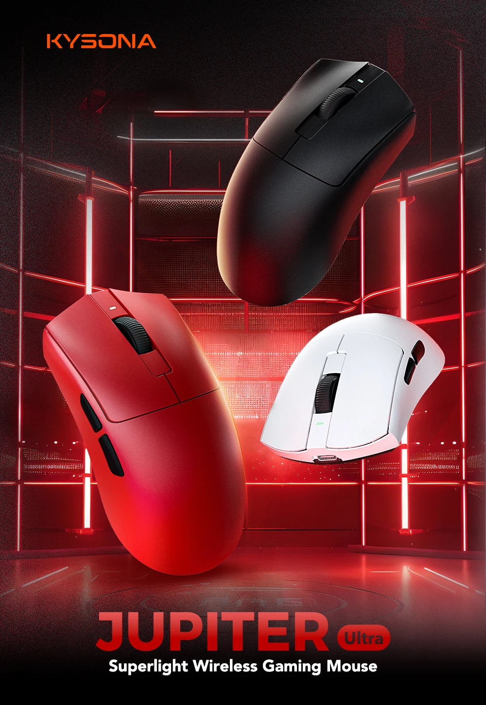 KYSONA Jupiter Wireless Gaming Mouse Bluetooth Mice PAW3950 Sensor 30000DPI 8khz Lightweight 46g For Big Hands PC Laptop Gamer
