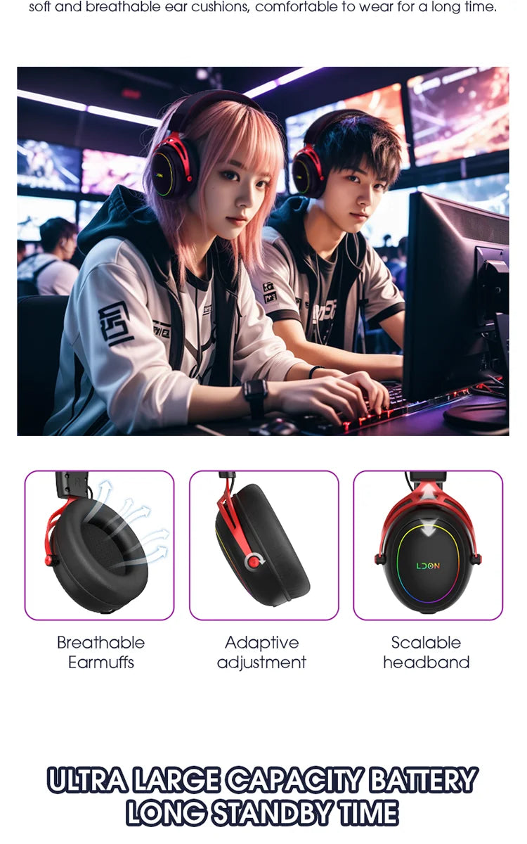 LDON Gaming Headset with RGB Noise Canceling Microphone 7.1 Surround Sound Headphones for PS5 PS4 One PC Laptop Mac Computer PC