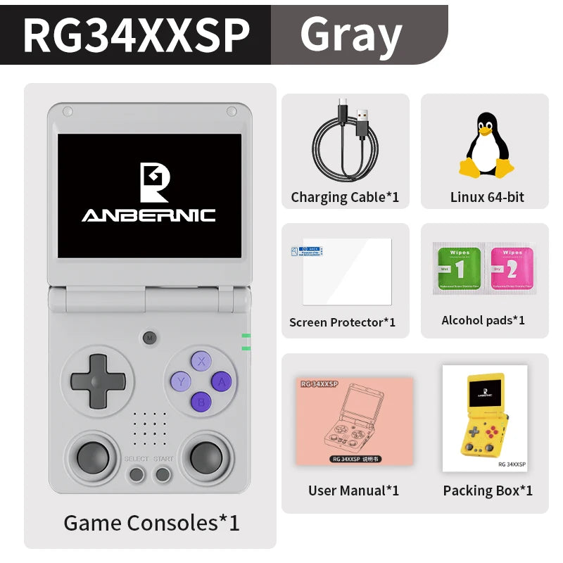 Anbernic RG34XXSP RG35XXSP Flip Handheld Game Console IPS Screen Linux 64-bit Collapsible Retro Video Gaming Player 5000+ Games