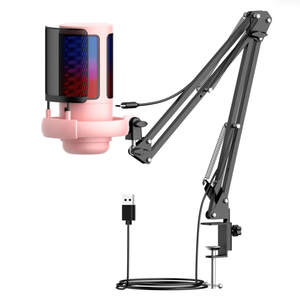 Gaming USB Microphone, Controllable RGB Lighting, With Cantilever Bracket, Suitable for Game Live Streaming and Audio Recording
