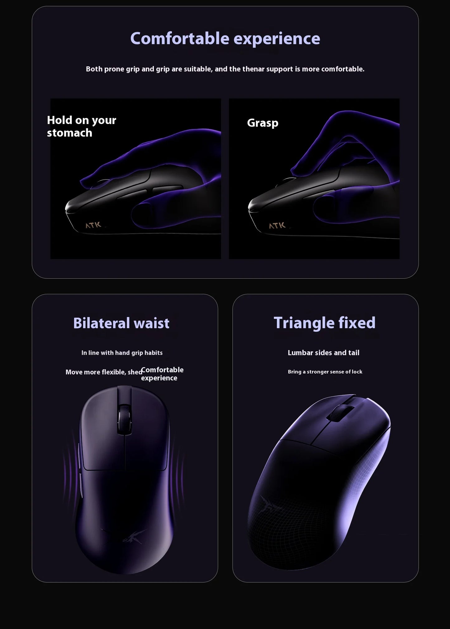 ATK U2 Mouse Tri Mode Wireless Mouse Paw3950 8000Hz Low Delay Lightweight Paw3395 Gaming Mice PC Accessories For FPS Gamer