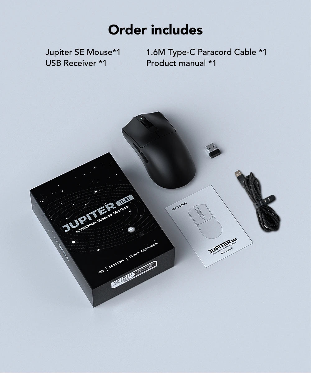 KYSONA Jupiter Wireless Gaming Mouse Bluetooth Mice PAW3950 Sensor 30000DPI 8khz Lightweight 46g For Big Hands PC Laptop Gamer