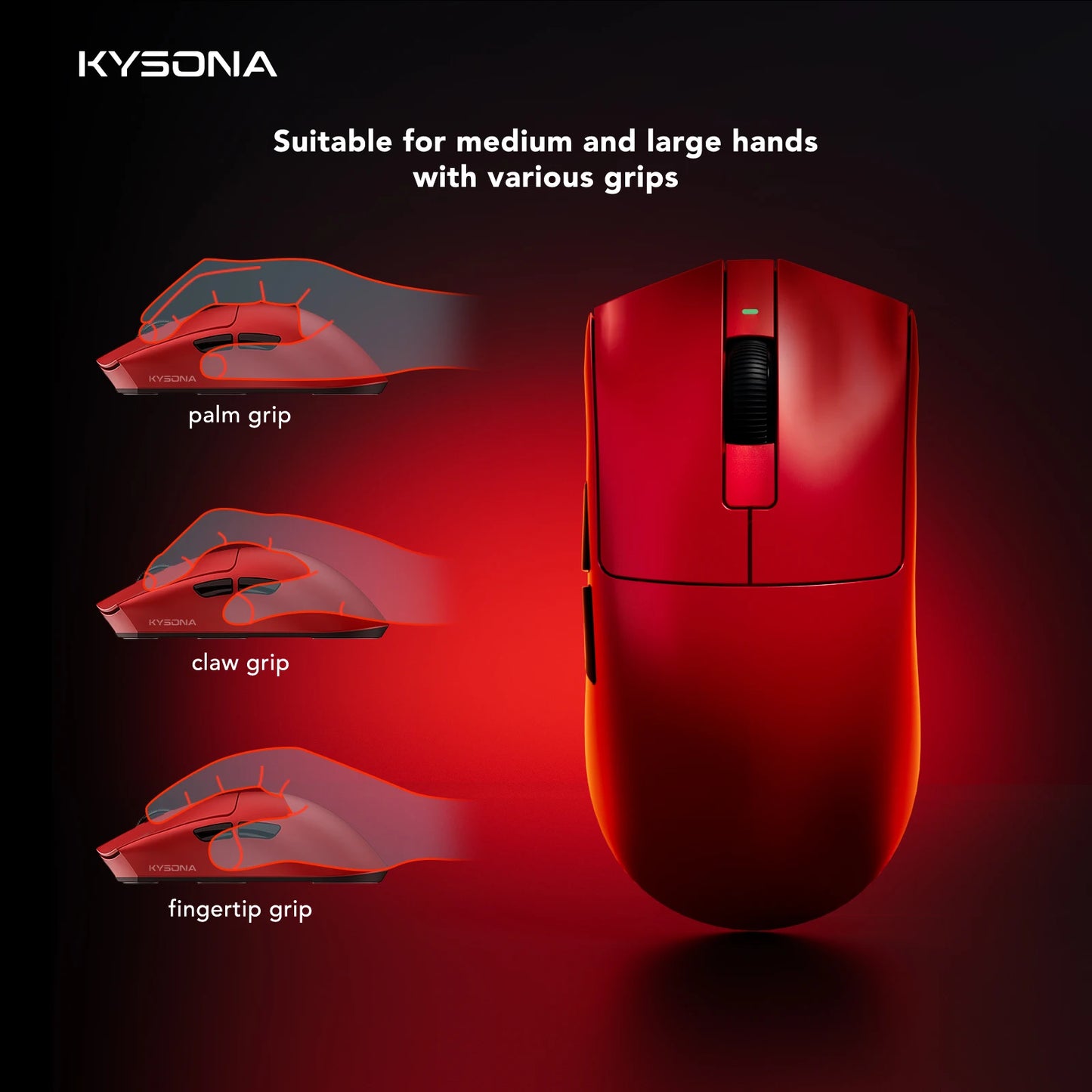 KYSONA Jupiter Wireless Gaming Mouse Bluetooth Mice PAW3950 Sensor 30000DPI 8khz Lightweight 46g For Big Hands PC Laptop Gamer
