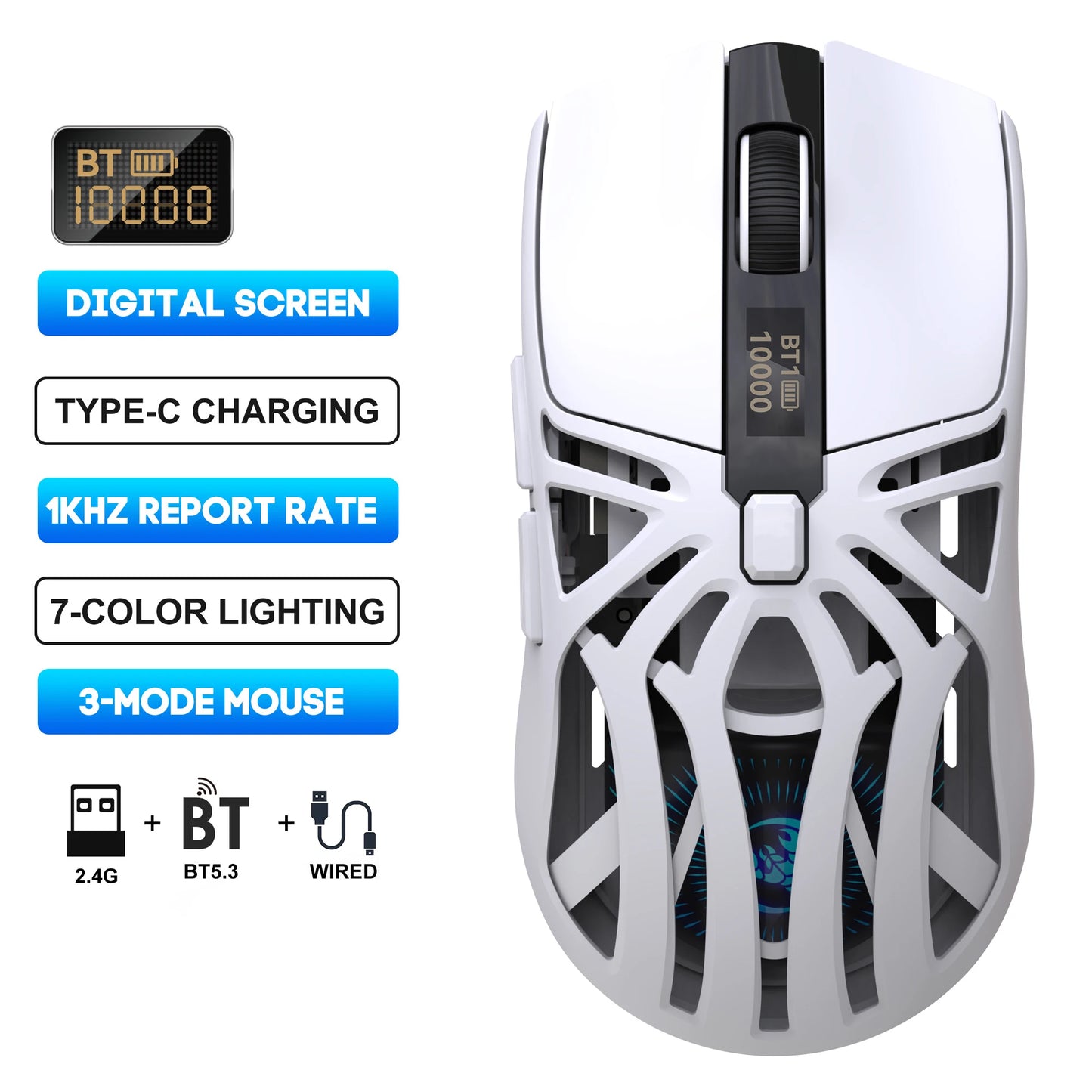HXSJ T400 3-mode wireless optical mouse 1000HZ lightweight 500mAh rechargeable USB-type C Gaming office mouse for pc laptop