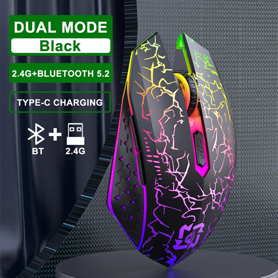 Bluetooth5.2 Wireless Mouse RGB Gaming Mouse Silent Mouse Rechargeable Mouse 800-1200-1600 DPI Mouse Mice for PC Laptop Macbook
