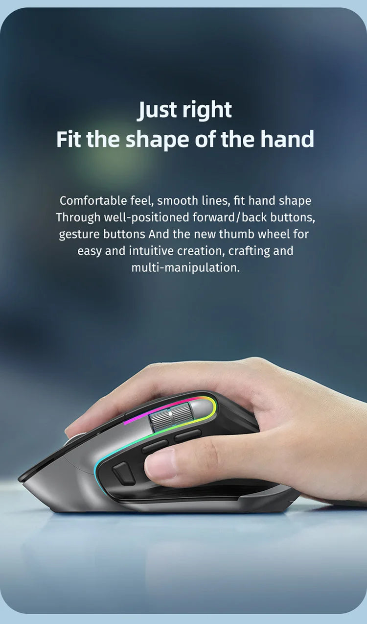 JOMAA 2.4G Wireless Bluetooth Mouse Rechargeable LED RGB Gaming Mouse for Computer Gamer Office 4000DPI