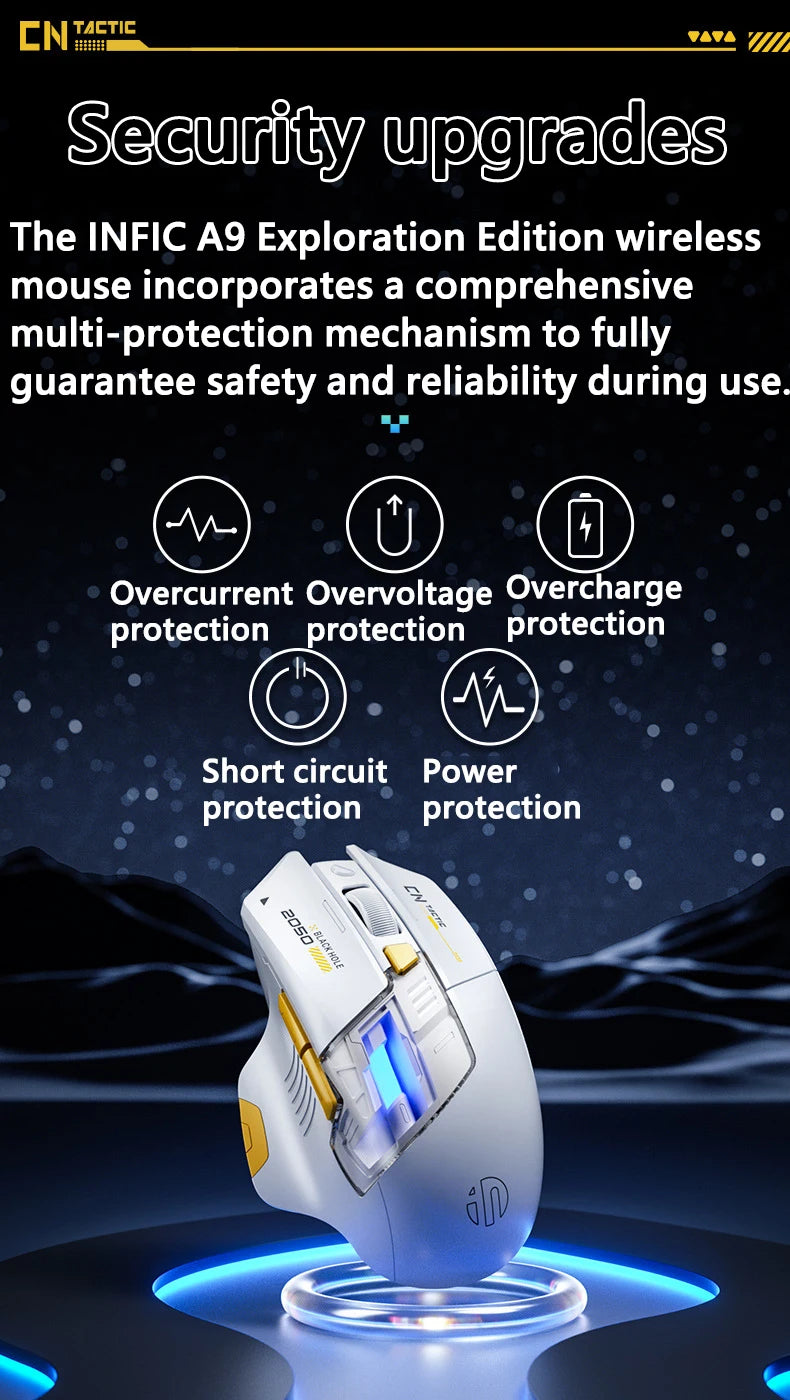Inphic A9 Explorer Wireless Gaming Mouse 500mA Battery Level Display Rechargeable Silent Bluetooth Office Mouse For PC Laptop