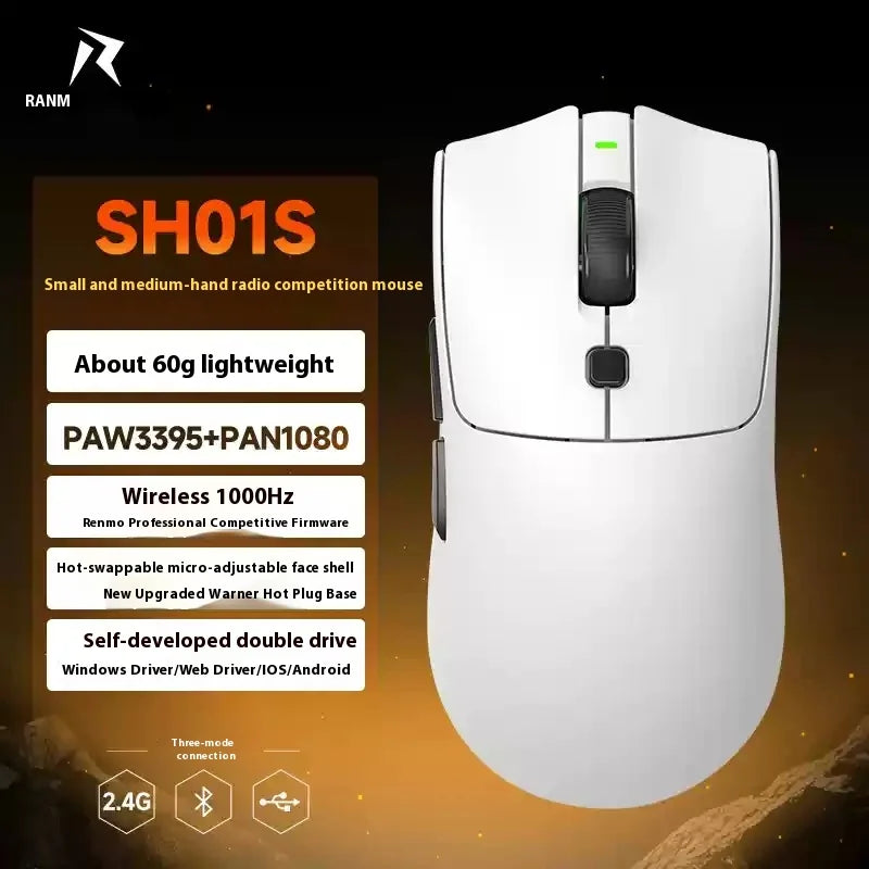 Rawm Sa-Sh01 pro Wireless Gaming Mouse Lightweight Low Delay with Paw3950 Sensor 8K Three Mode for PC Gamers Accessories Gifts