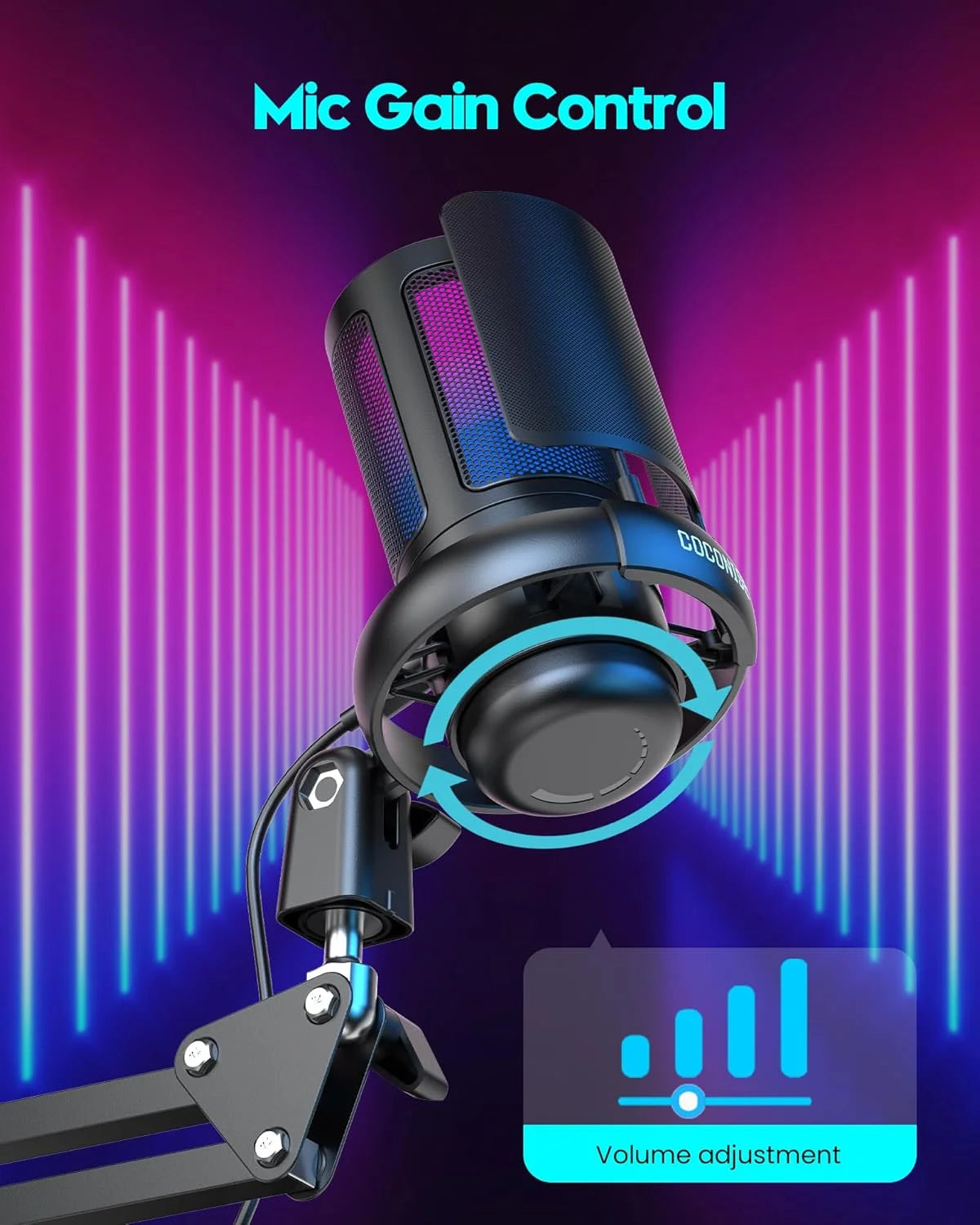 Gaming USB Microphone, Controllable RGB Lighting, With Cantilever Bracket, Suitable for Game Live Streaming and Audio Recording