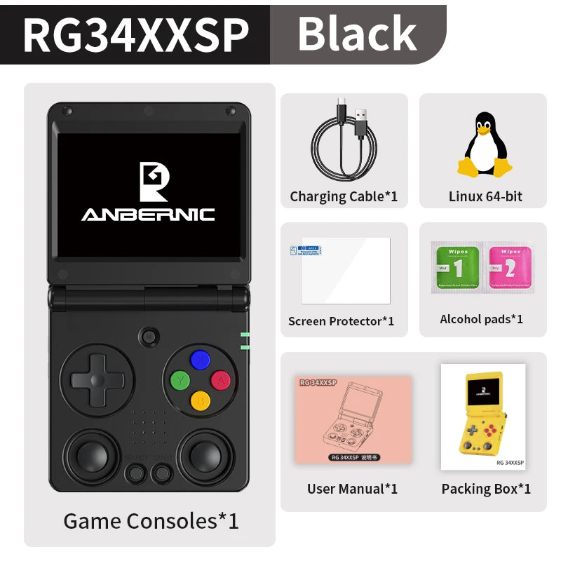 Anbernic RG34XXSP RG35XXSP Flip Handheld Game Console IPS Screen Linux 64-bit Collapsible Retro Video Gaming Player 5000+ Games