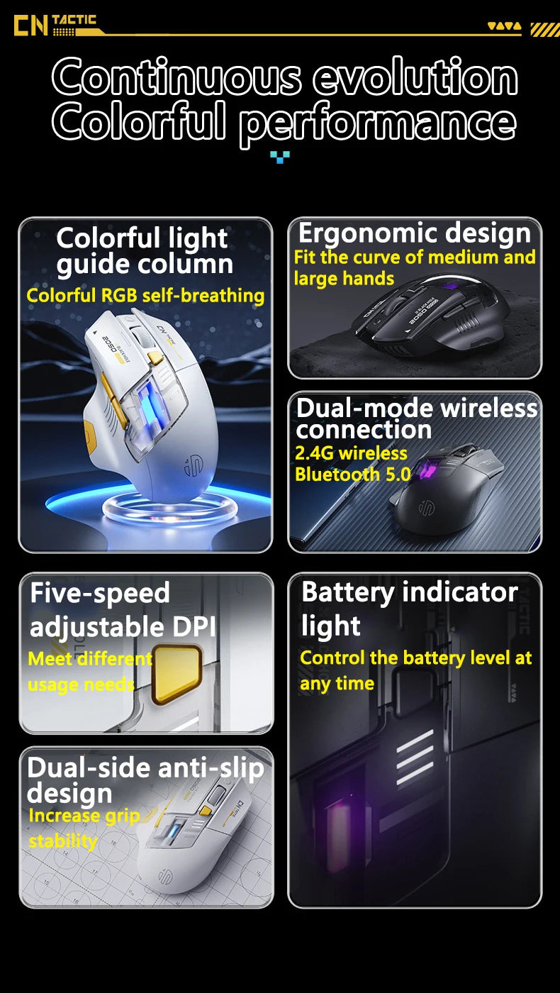 Inphic A9 Explorer Wireless Gaming Mouse 500mA Battery Level Display Rechargeable Silent Bluetooth Office Mouse For PC Laptop
