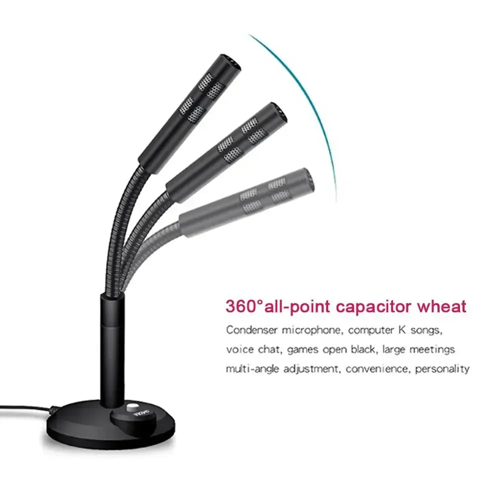 Mini 3.5mm Studio Microphone USB Desktop Wire Gaming Mic Speech Mic Stand Holder For PC Notebook Podcast Recording Studio