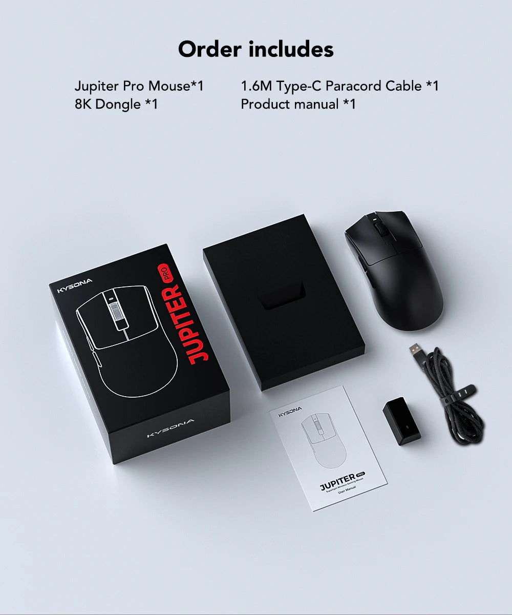 KYSONA Jupiter Wireless Gaming Mouse Bluetooth Mice PAW3950 Sensor 30000DPI 8khz Lightweight 46g For Big Hands PC Laptop Gamer