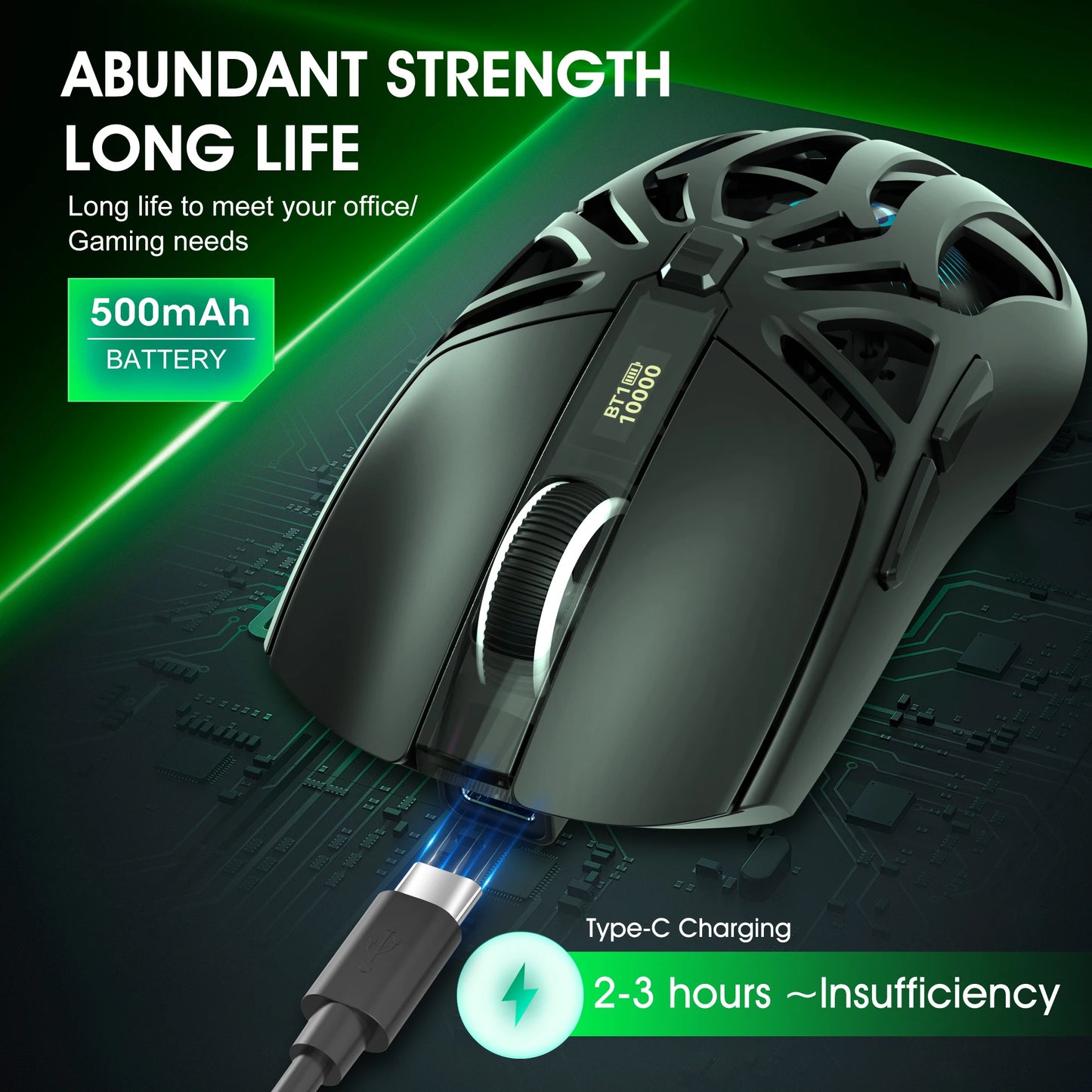 HXSJ T400 3-mode wireless optical mouse 1000HZ lightweight 500mAh rechargeable USB-type C Gaming office mouse for pc laptop