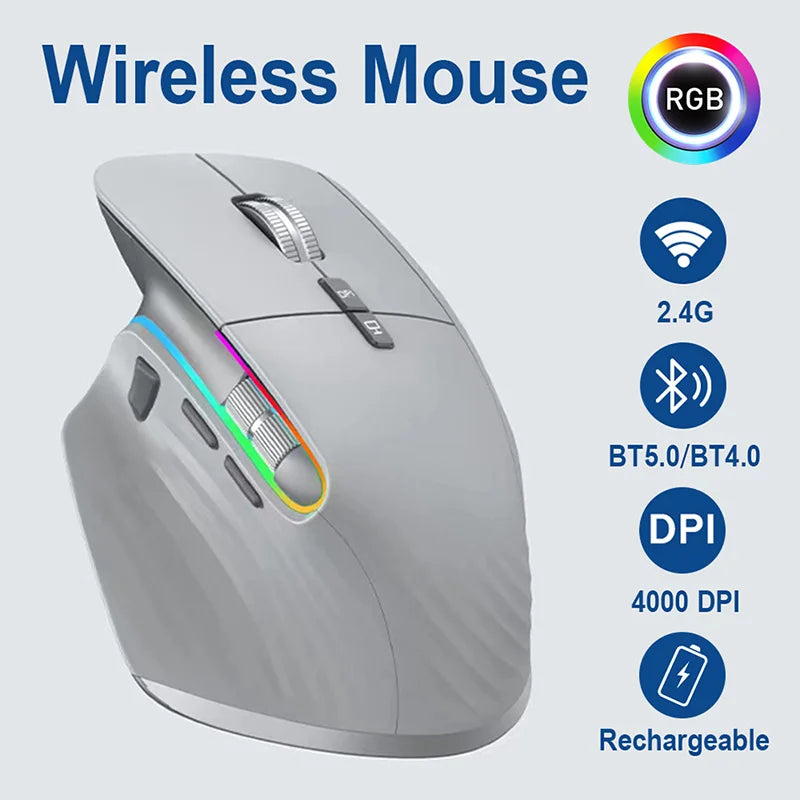 JOMAA 2.4G Wireless Bluetooth Mouse Rechargeable LED RGB Gaming Mouse for Computer Gamer Office 4000DPI