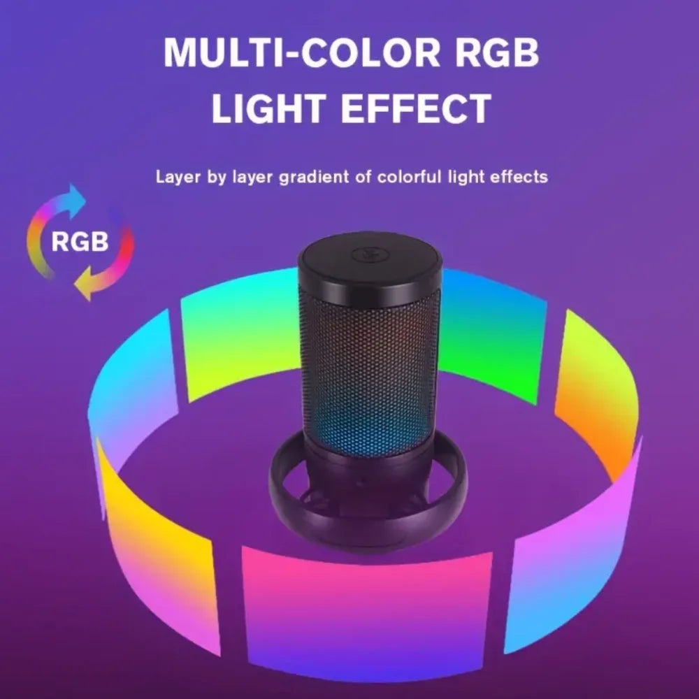 Gaming USB Microphone, Controllable RGB Lighting, With Cantilever Bracket, Suitable for Game Live Streaming and Audio Recording