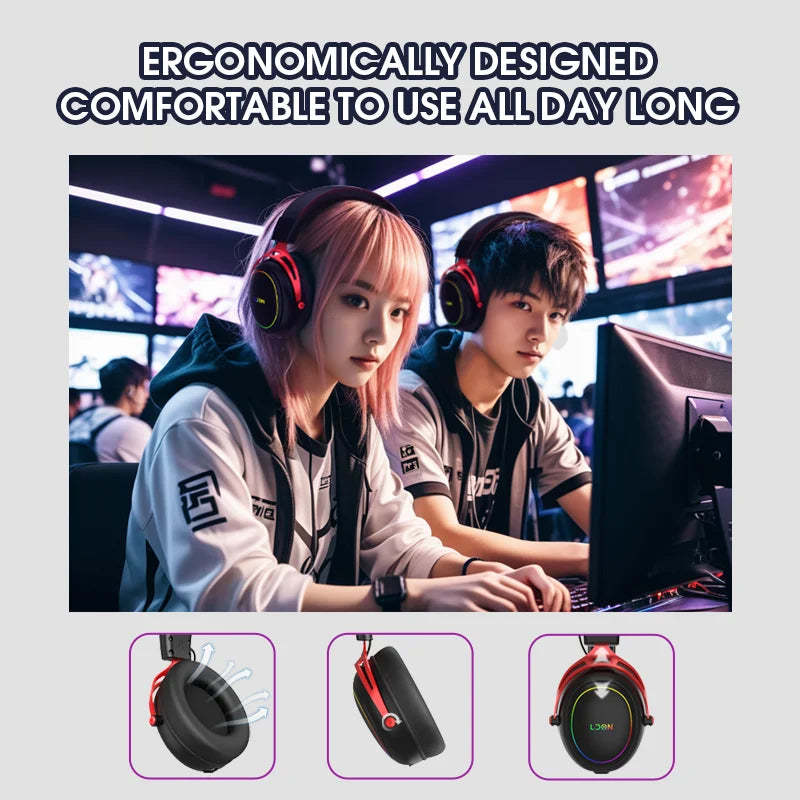 LDON Gaming Headset with RGB Noise Canceling Microphone 7.1 Surround Sound Headphones for PS5 PS4 One PC Laptop Mac Computer PC