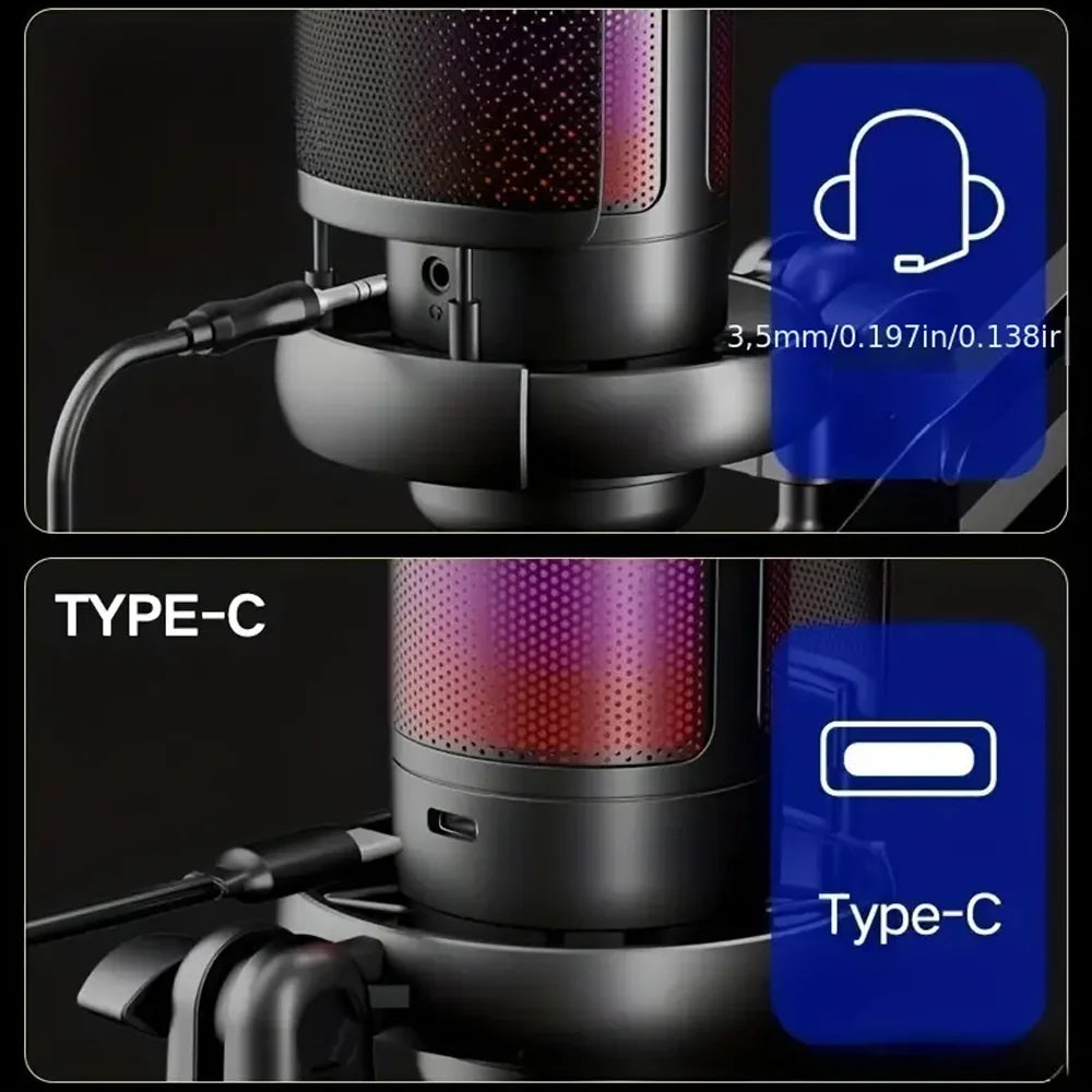 Gaming USB Microphone, Controllable RGB Lighting, With Cantilever Bracket, Suitable for Game Live Streaming and Audio Recording