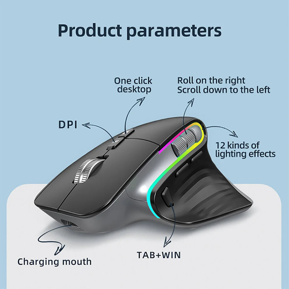 JOMAA 2.4G Wireless Bluetooth Mouse Rechargeable LED RGB Gaming Mouse for Computer Gamer Office 4000DPI