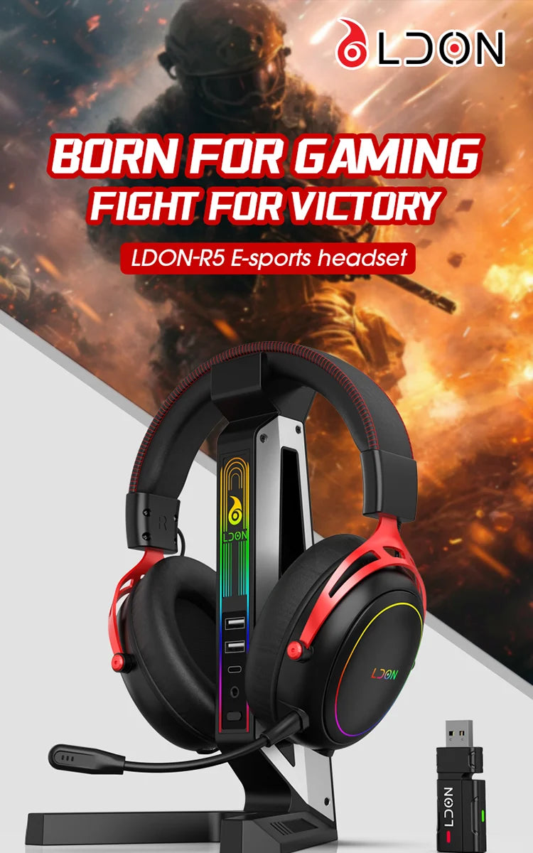 LDON Gaming Headset with RGB Noise Canceling Microphone 7.1 Surround Sound Headphones for PS5 PS4 One PC Laptop Mac Computer PC
