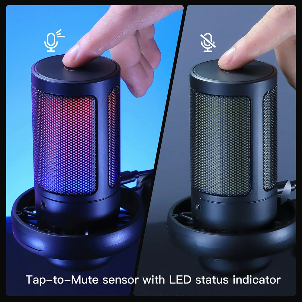 USB Condenser Microphone for PC Computer Gaming Mic for PS4/PS5/Mac Fast Mute RGB Lights Shock Mount Gain Knob Sound Monitor
