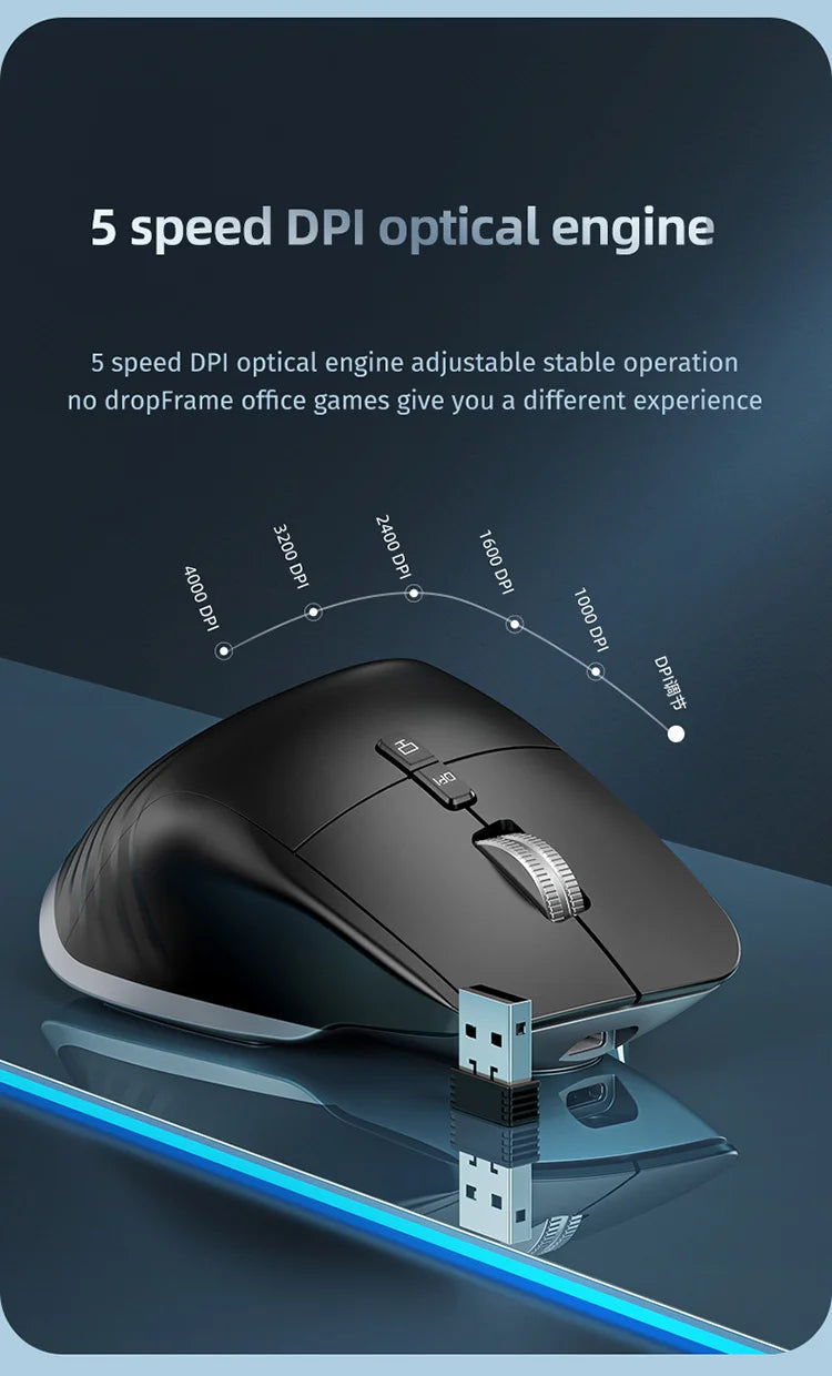 JOMAA 2.4G Wireless Bluetooth Mouse Rechargeable LED RGB Gaming Mouse for Computer Gamer Office 4000DPI