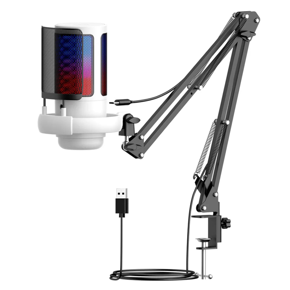 Gaming USB Microphone, Controllable RGB Lighting, With Cantilever Bracket, Suitable for Game Live Streaming and Audio Recording