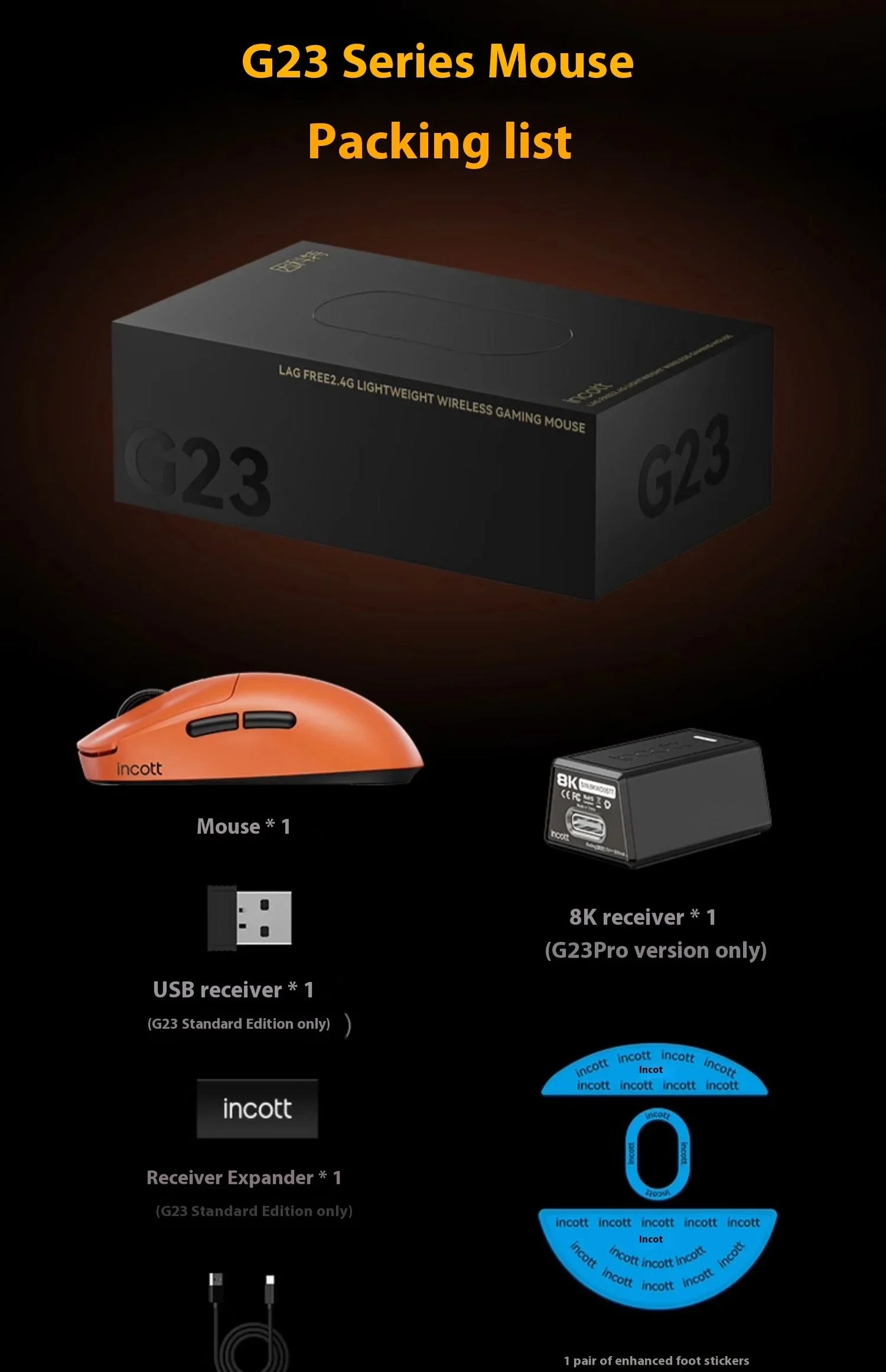 Incott G23 Pro Paw3950 Sensor Hot Swap Fast Charge Wireless Mouse 8k Dual Mode Gaming Mouse Ergonomics Pc Gamer Accessories Gift
