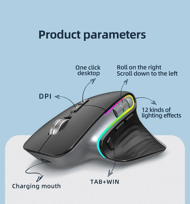 JOMAA 2.4G Wireless Bluetooth Mouse Rechargeable LED RGB Gaming Mouse for Computer Gamer Office 4000DPI