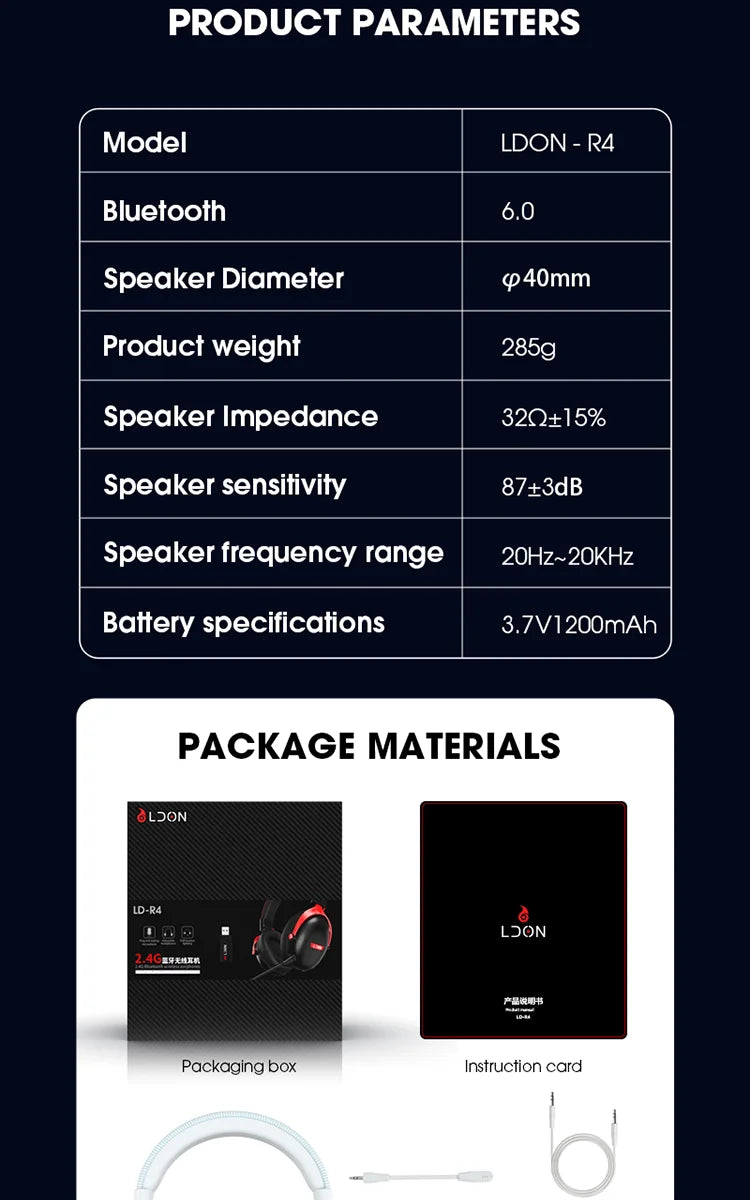 LDON F04 Pro Wireless Bluetooth Headphones Music Gaming Earphones Bluetooth Wireless Noise Cancelling Mic headset