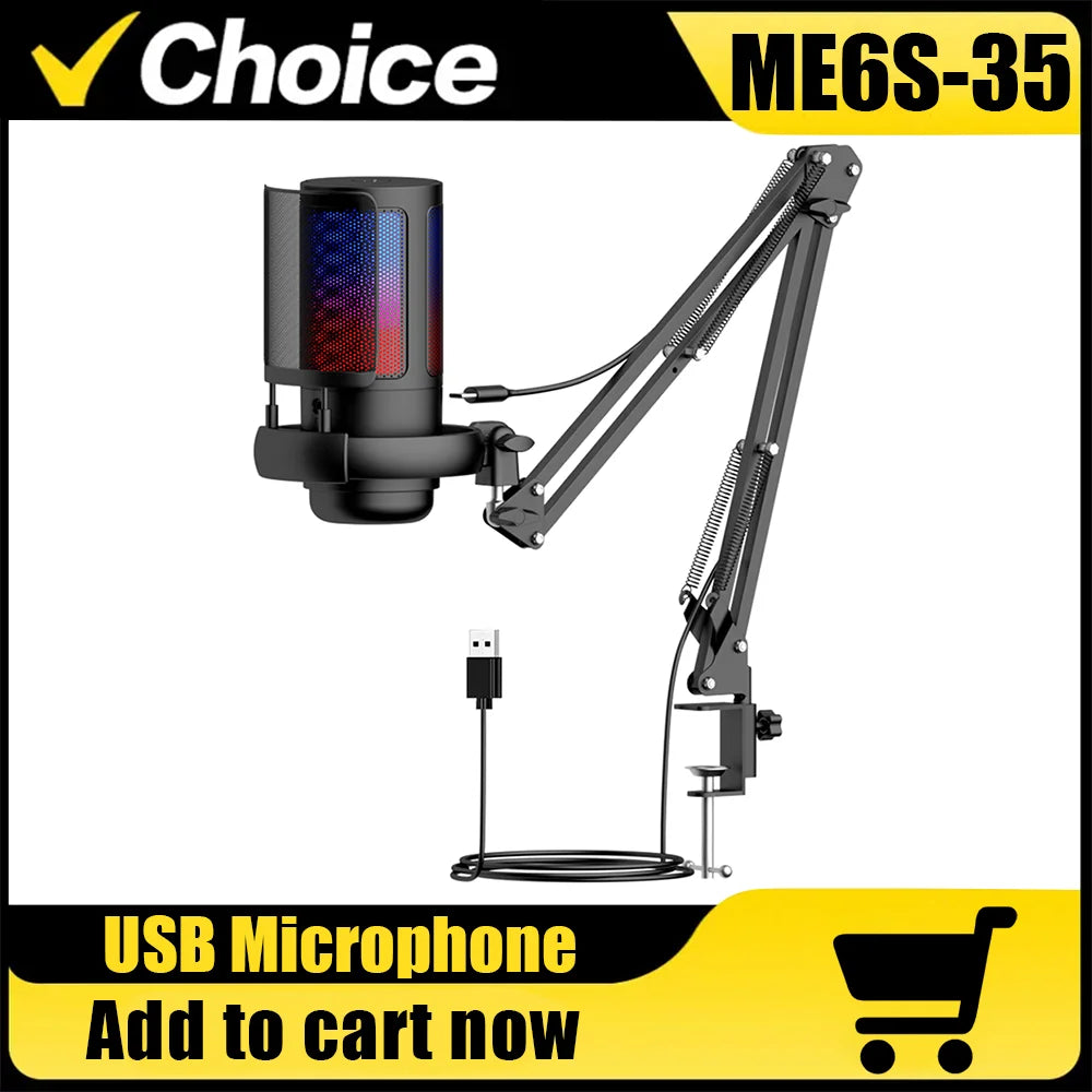 Gaming USB Microphone, Controllable RGB Lighting, With Cantilever Bracket, Suitable for Game Live Streaming and Audio Recording
