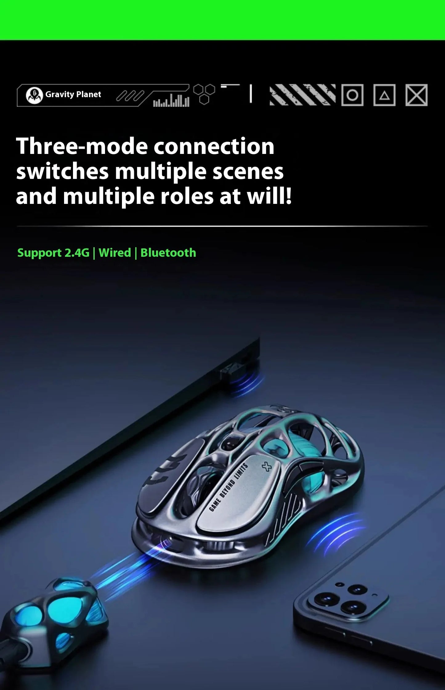 Gravastar M1 Gamer Mouse Magnesium Alloy Wireless Bluetooth Mouse Gravastar M2 With 4K receiver RGB Low Latency Gaming Mice