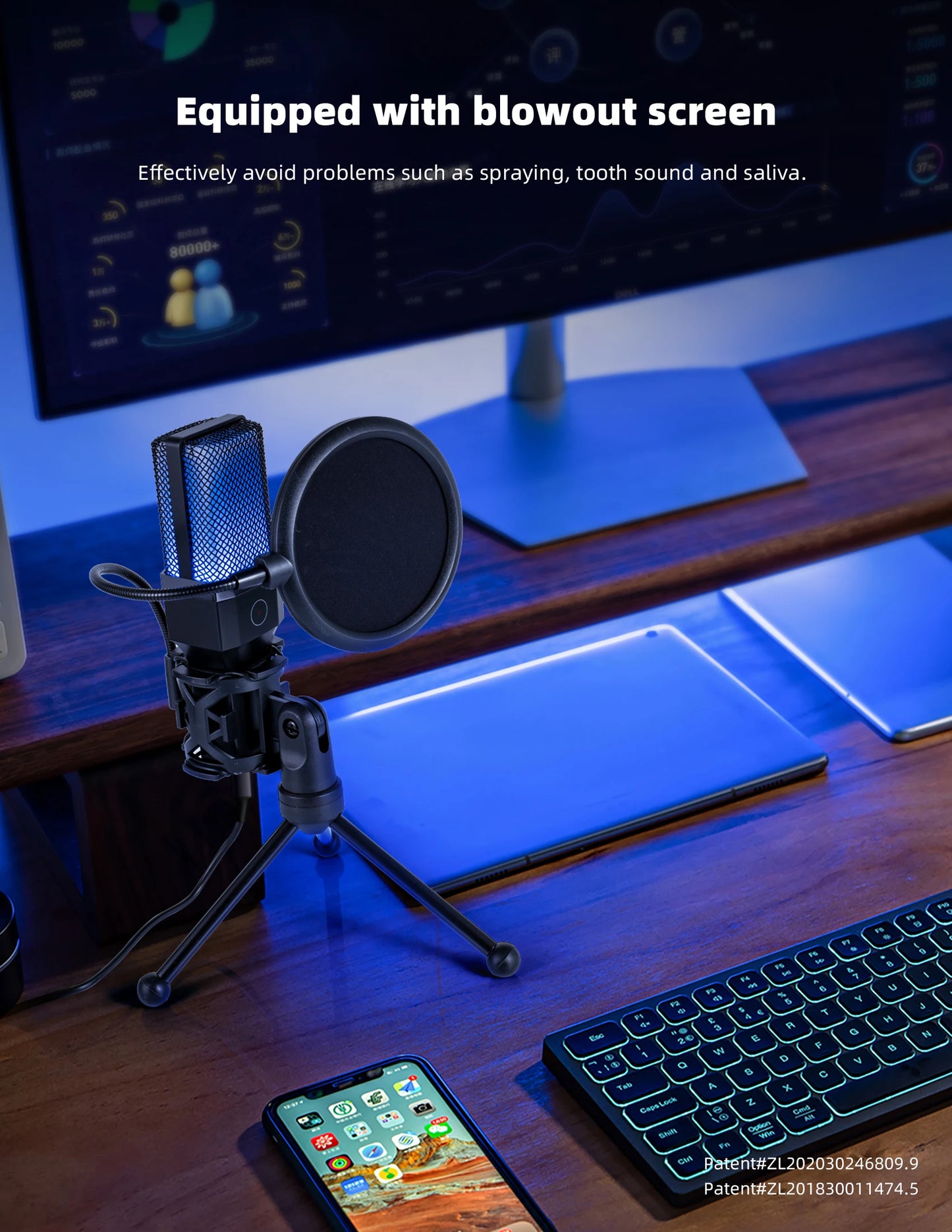 Gaming Computer Professional Condenser Microphone Mic PC Laptop USB Wired Live Streaming Podcast Studio Mike Kit Gamer Karaoke